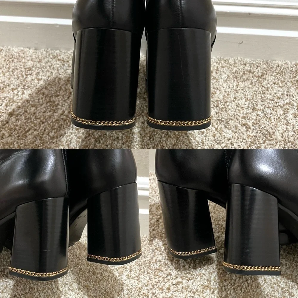 Tory Burch Ruby Block Heel Leather Booties Chain Link Size 8.5